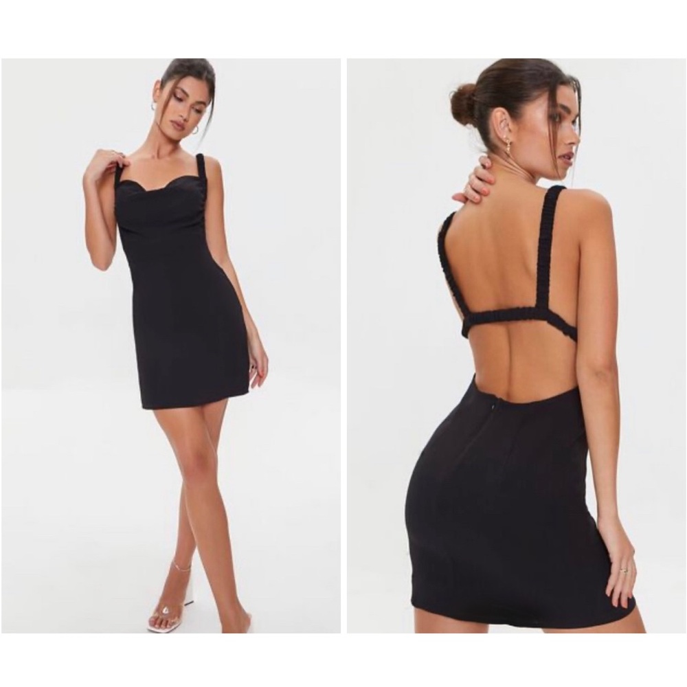 Cowl-neck Black Mini Dress